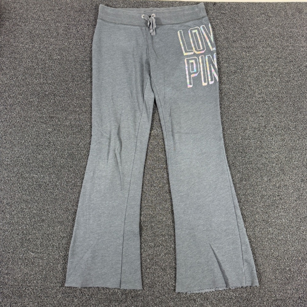 Victoria's Secret PINK Flare Sweatpants Women's M Gray Holographic Y2K Style